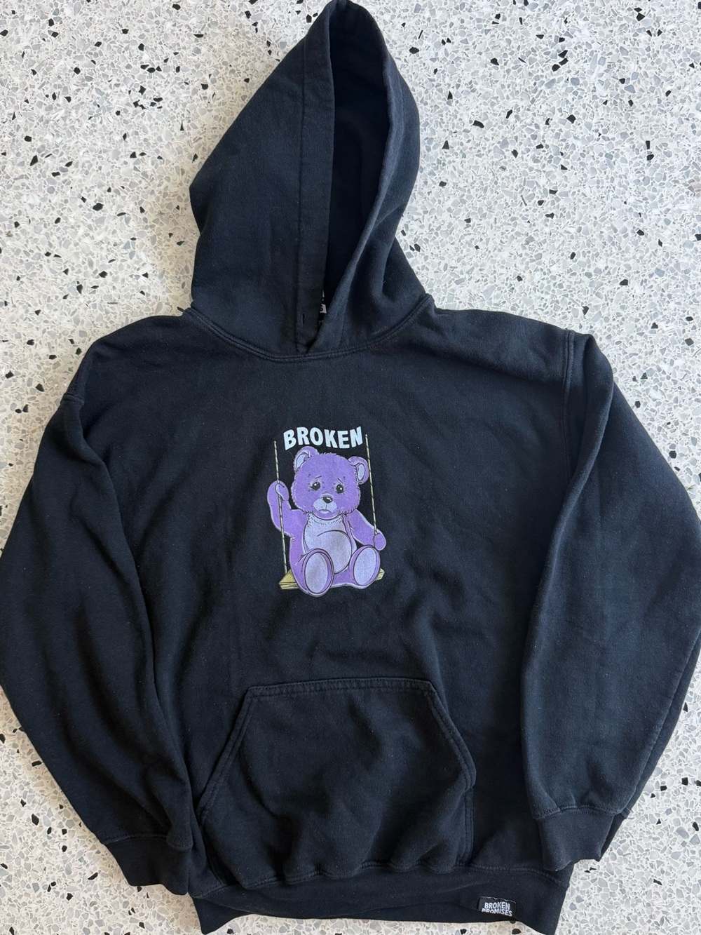Broken Promises Black Teddy Bear Graphic Pullover Hoodie Men's Size M